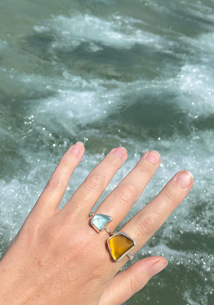 blue and orange seaglass from australia's sydney northern beaches at freshwater beach