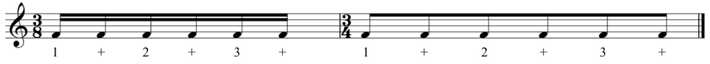 Excerpt taken from the complete classical piano course showing semiquavers becoming quavers