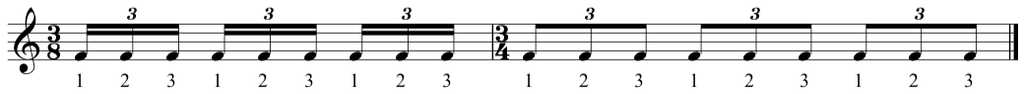 Fur Elise music sheet, semiquaver triplets becoming quaver triplets.  Photo credit: the complete classical piano course.