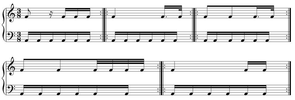 fur elise music sheet showing hand together for co-ordination practise.  Photo credit: the complete classical piano course.