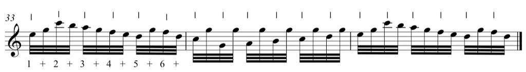 Fur elise music sheet, bars showing how to double up the click so that each one feels and acts like a quaver.  Photo credit: the complete classical piano course.