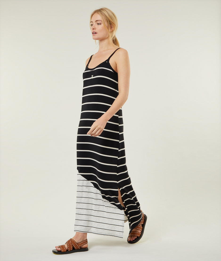strappy dress mix stripes | black/oat