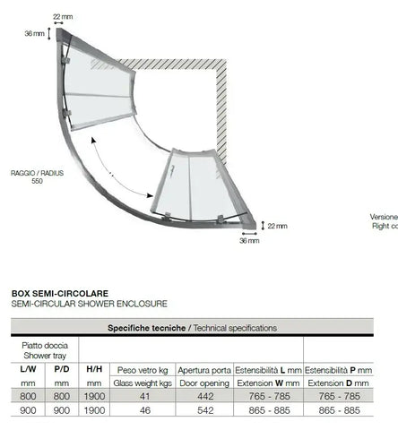 Dimensioni box doccia Colacril ECO Semicircolare