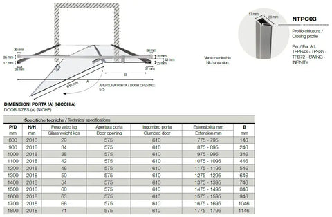 Porta Doccia Battente Anticalcare 8mm Infinity H200 - Shopbagno.it