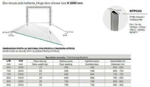 Scheda tecnica porta doccia Colacril Swing