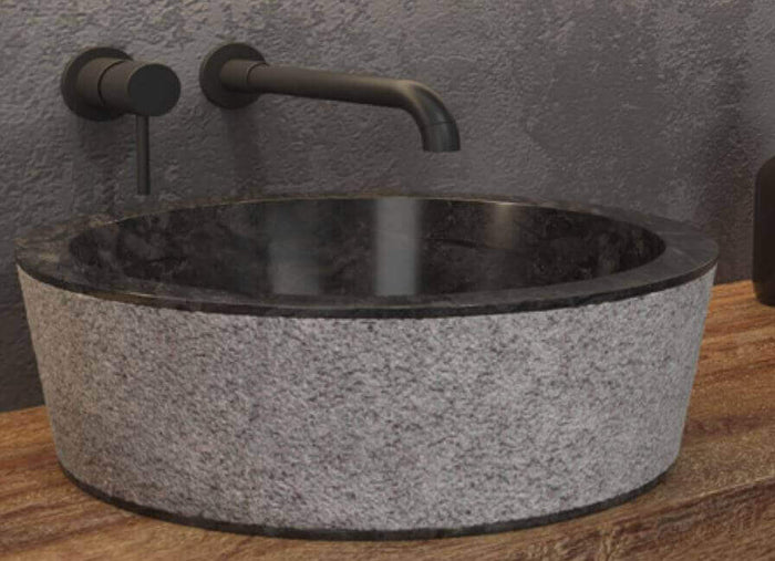 Lavabo Tondo Per Bagno In Marmo Naturale Grigio/Nero