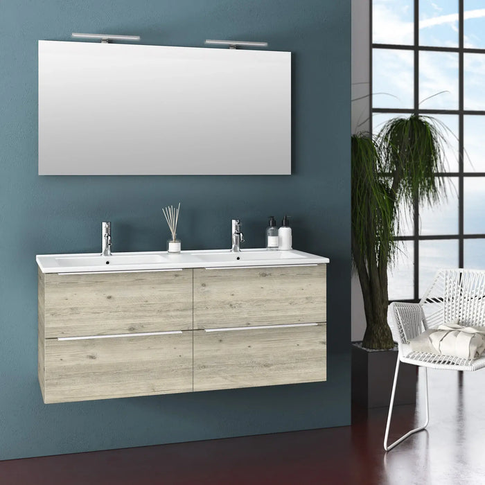 Mobile Bagno 120cm Sospeso Con Quattro Cassetti Lavabo Doppia