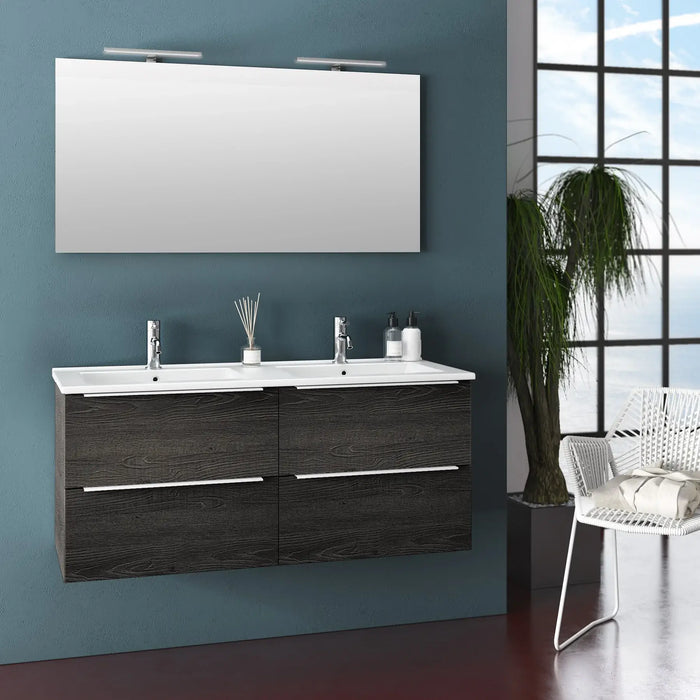 Mobile Bagno 120cm Sospeso Con Quattro Cassetti Lavabo Doppia Vasca Sp