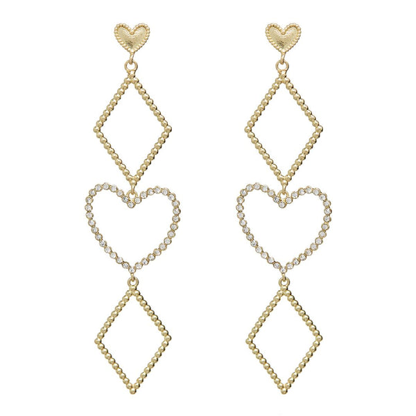 Dotted Heart Statement Earrings- Gold | Luv Aj