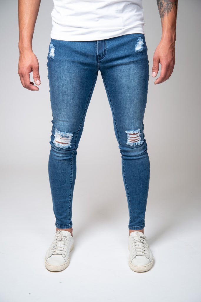 blue super skinny jeans mens