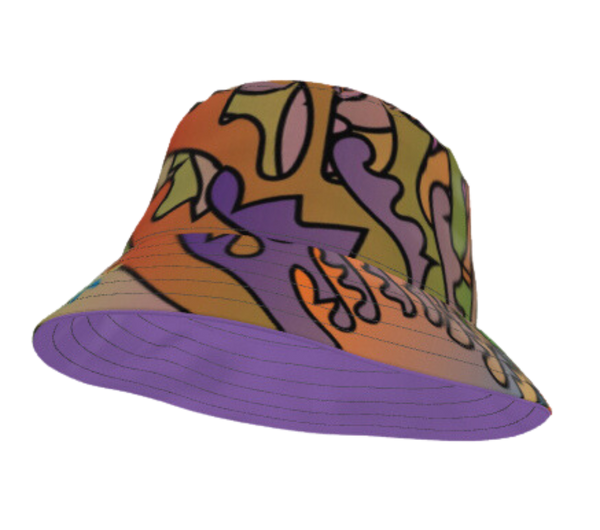 elevate, hat, bucket hat, unisex hat, reversible bucket hat, skcreations llc, sharon a. keyser, wearable art, purple, multicolored