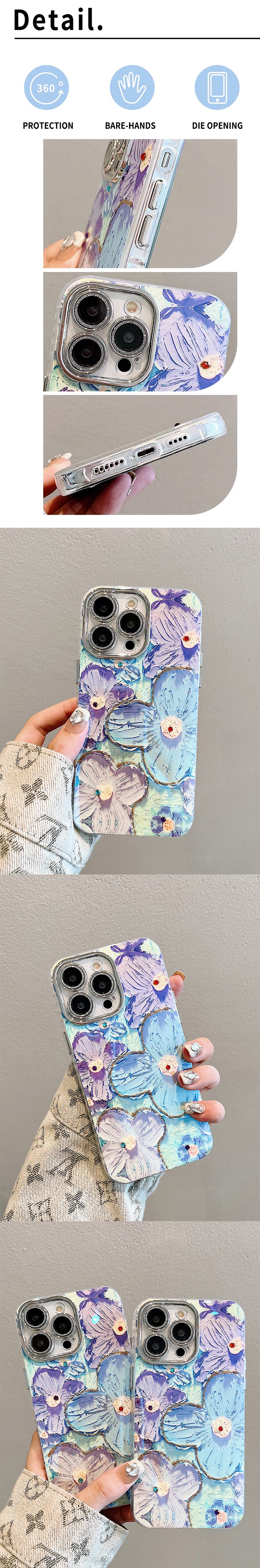 DEALGGO™ Ins Hot Oil Painting Flower iPhone/Samsung Case with Lens Protector Film