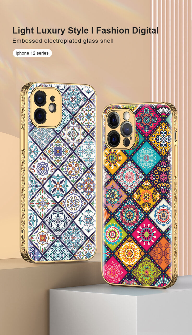 Boho-chic glass painting phone cover for iPhone 13 12 11 Series