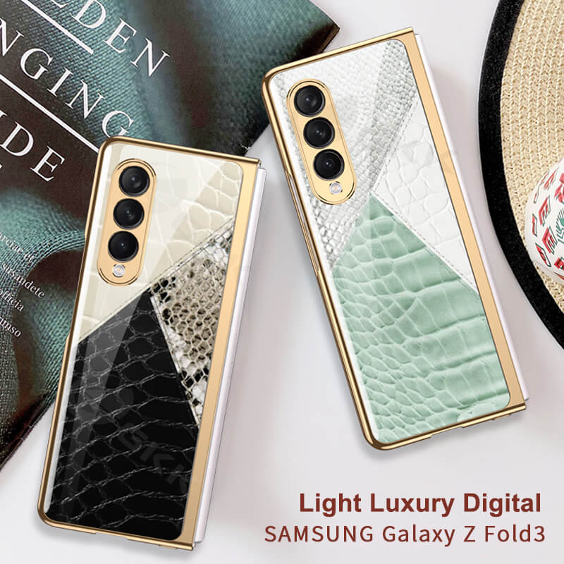 Dealggo | Python Leopard Print Tempered Glass Case for Samsung Galaxy Z Fold 3 2 1 5G