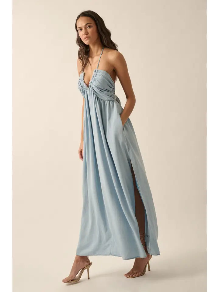 Halter Neck  Denim Maxi Dress NB