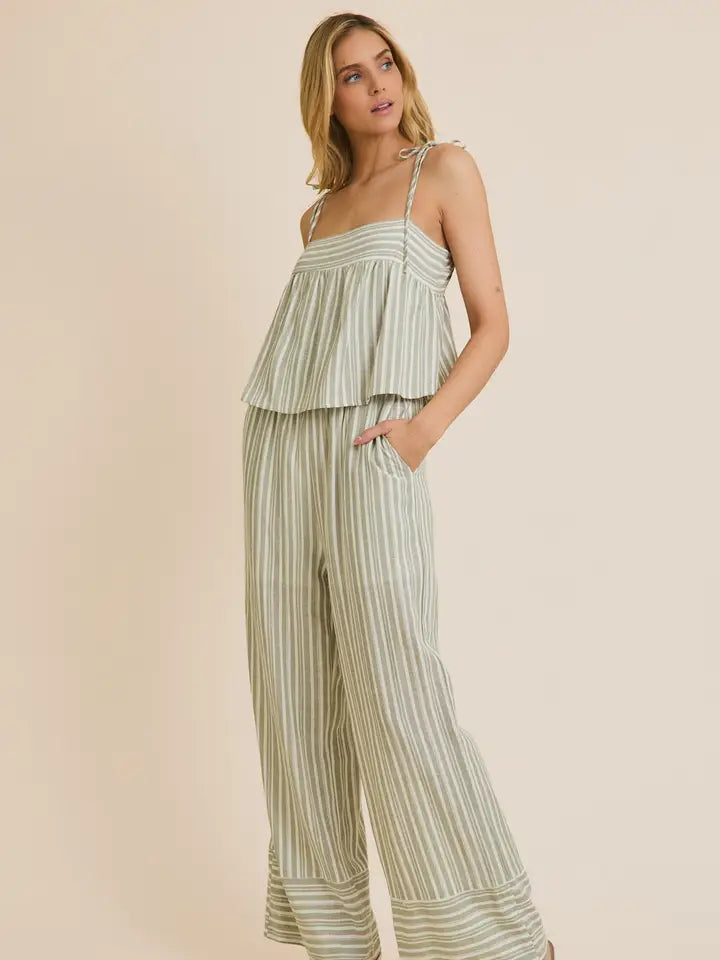 NB Ruffle Hem Wide Leg Stripe Jumpsuit