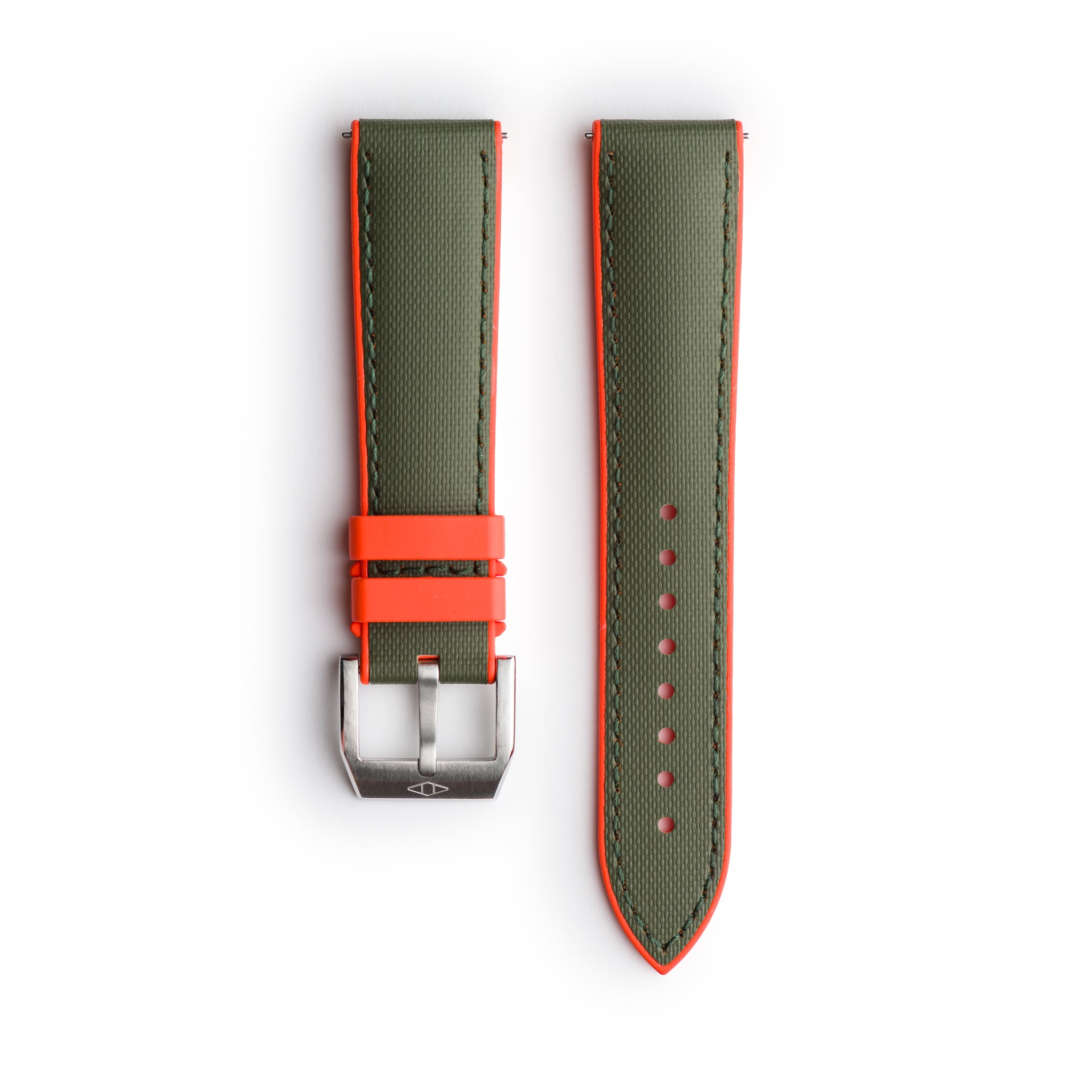 HydroFlex™ Khaki Green & Orange Hybrid FKM Watch Strap With Green Stitching