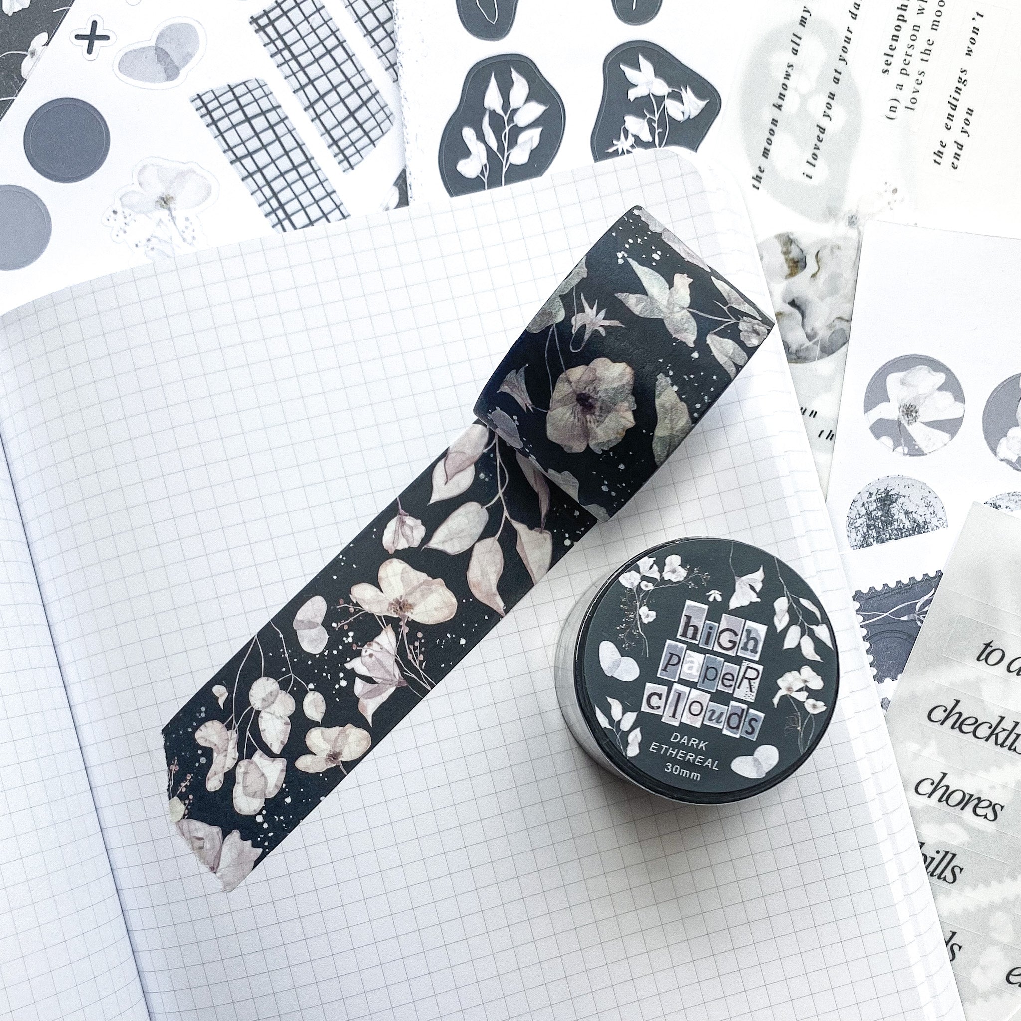 Inverted Black Rose Washi Tape, 15mmx10m – From Kioni