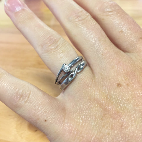 Infinity palladium wedding ring with split band diamond engagement ring