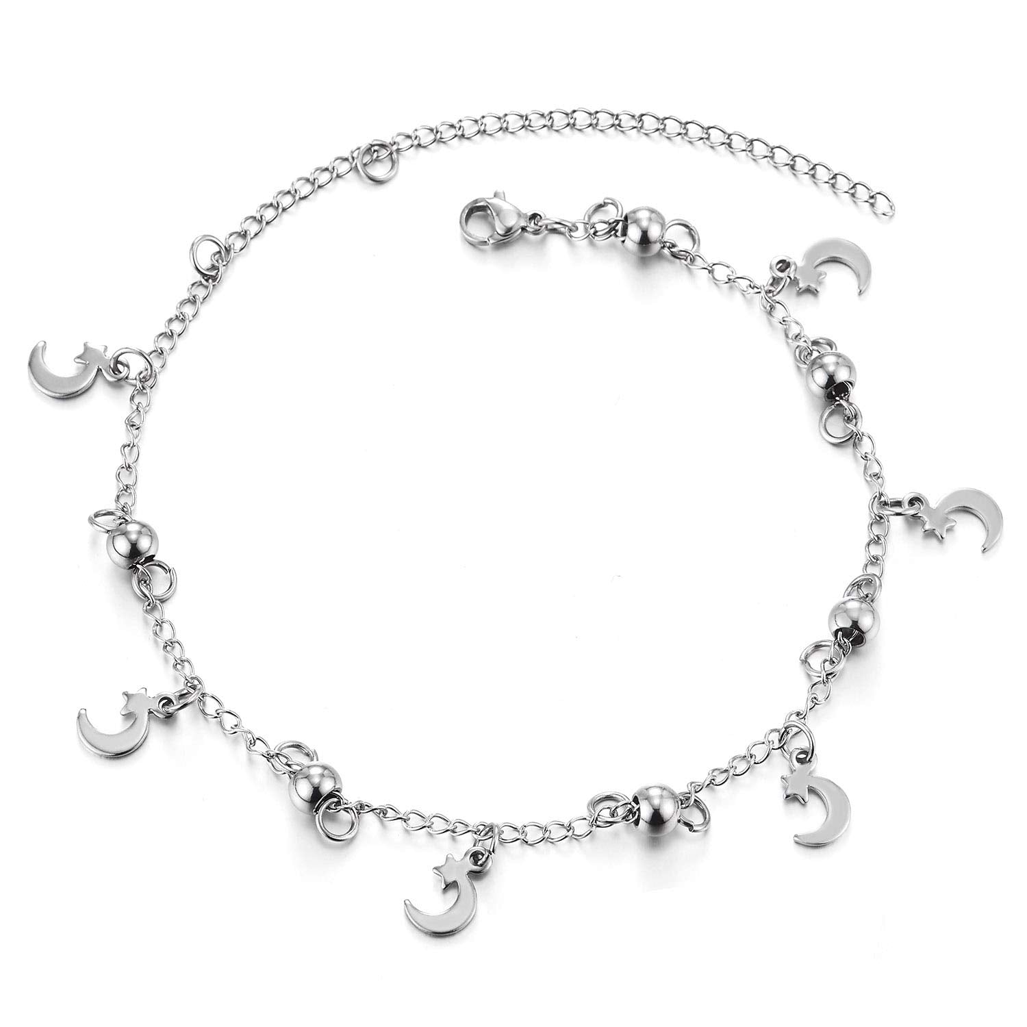 Stainless Steel Link Chain Anklet Bracelet with Balls and Dangling ...
