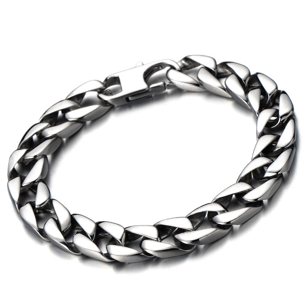 Classic Flat Stainless Steel Curb Chain Bracelet for Men for Silver ...