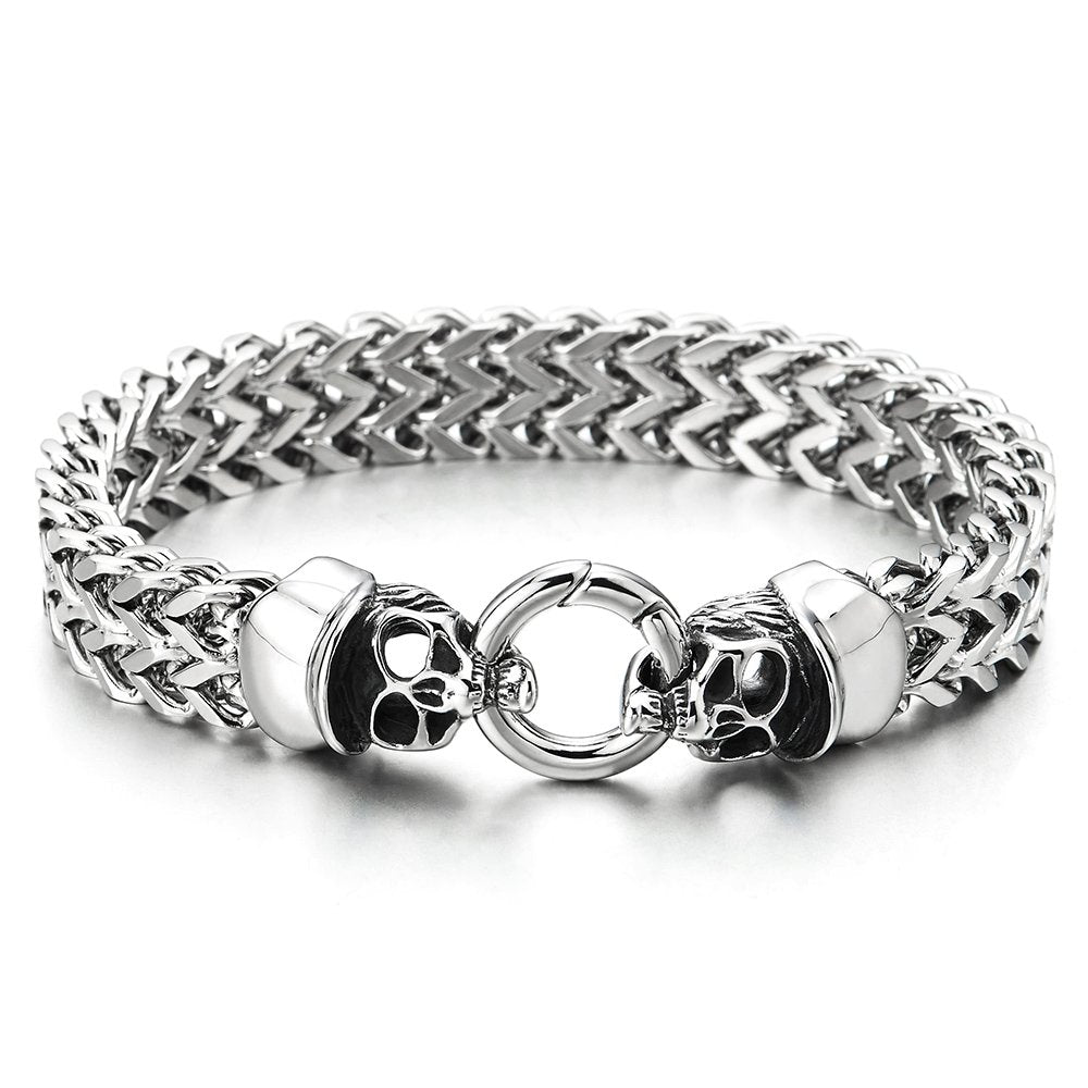 Gothic Mens Stainless Steel Cap Skull Franco Link Curb Chain Bracelet ...