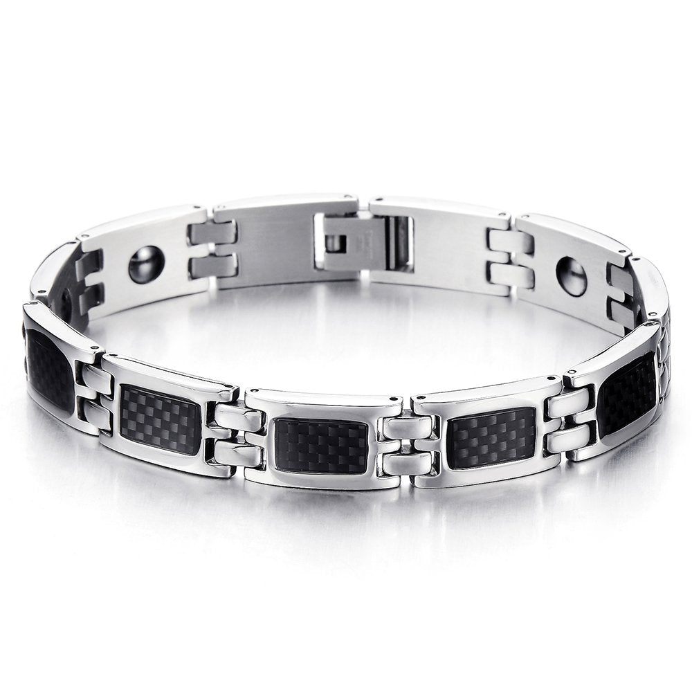 Stainless Steel Power Energy Link Bracelet for Men with Carbon Fiber ...