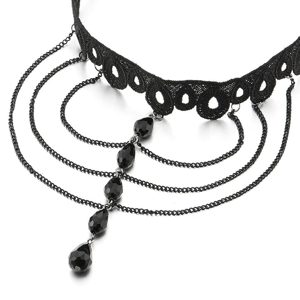 Gothic Victorian Nostalgic Black Lace Choker Necklace with Long ...