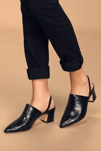 black heeled mules