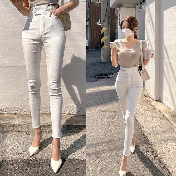 white high-waisted jeans