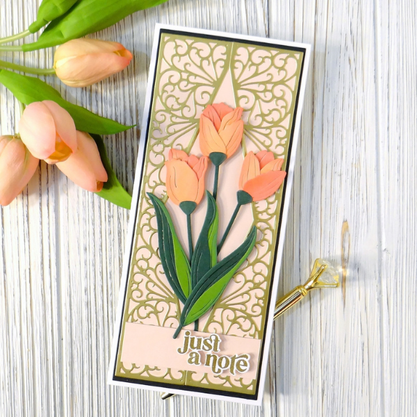 Spellbinders Layered Tulips and Half Slimline Diamond by Kathy –  ScrapbookPal