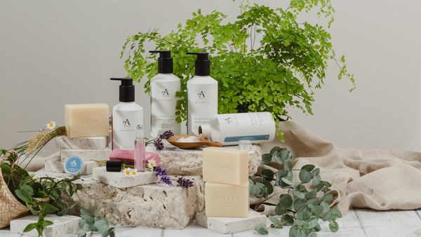 Shows various products from new ARRAN Naturals in the 3 different expressions: Calm, Mindful and Awaken. Find Soaps, Lip Balm, Hand Wash, Hand & Body Lotion, Bath Salts, Shower Gel and Pulse Point Oils 