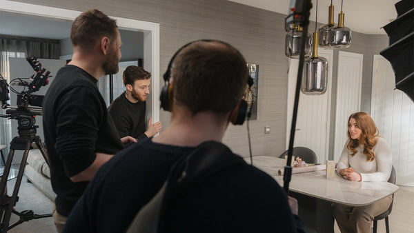 BTS of ARRAN's latest campaign with campaign director, sound recorder and actors mid-scene