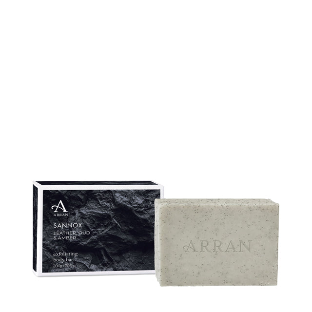An image of ARRAN Sannox Exfoliating Body Soap Bar 200g | Made in Scotland | Amber, Oud, Pin...