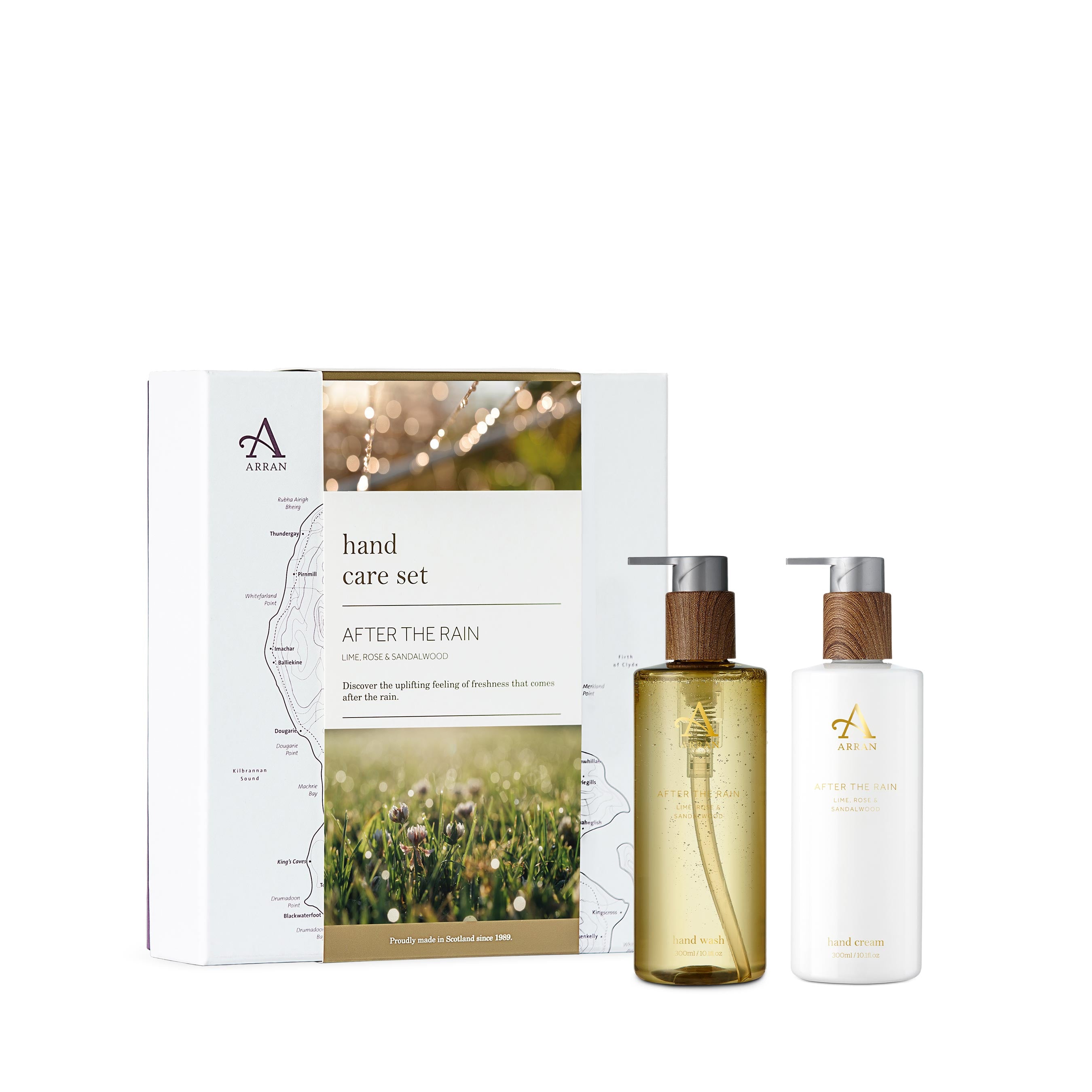 An image of ARRAN After the Rain Hand Care Gift Set | Made in Scotland | Lime, Rose & Sandal...