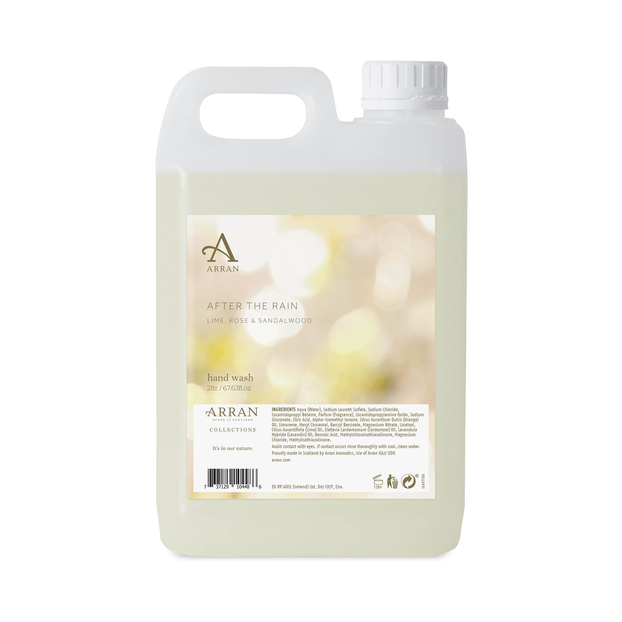 An image of ARRAN 2L After the Rain Liquid Hand Wash Refill | Made in Scotland | Lime, Rose ...
