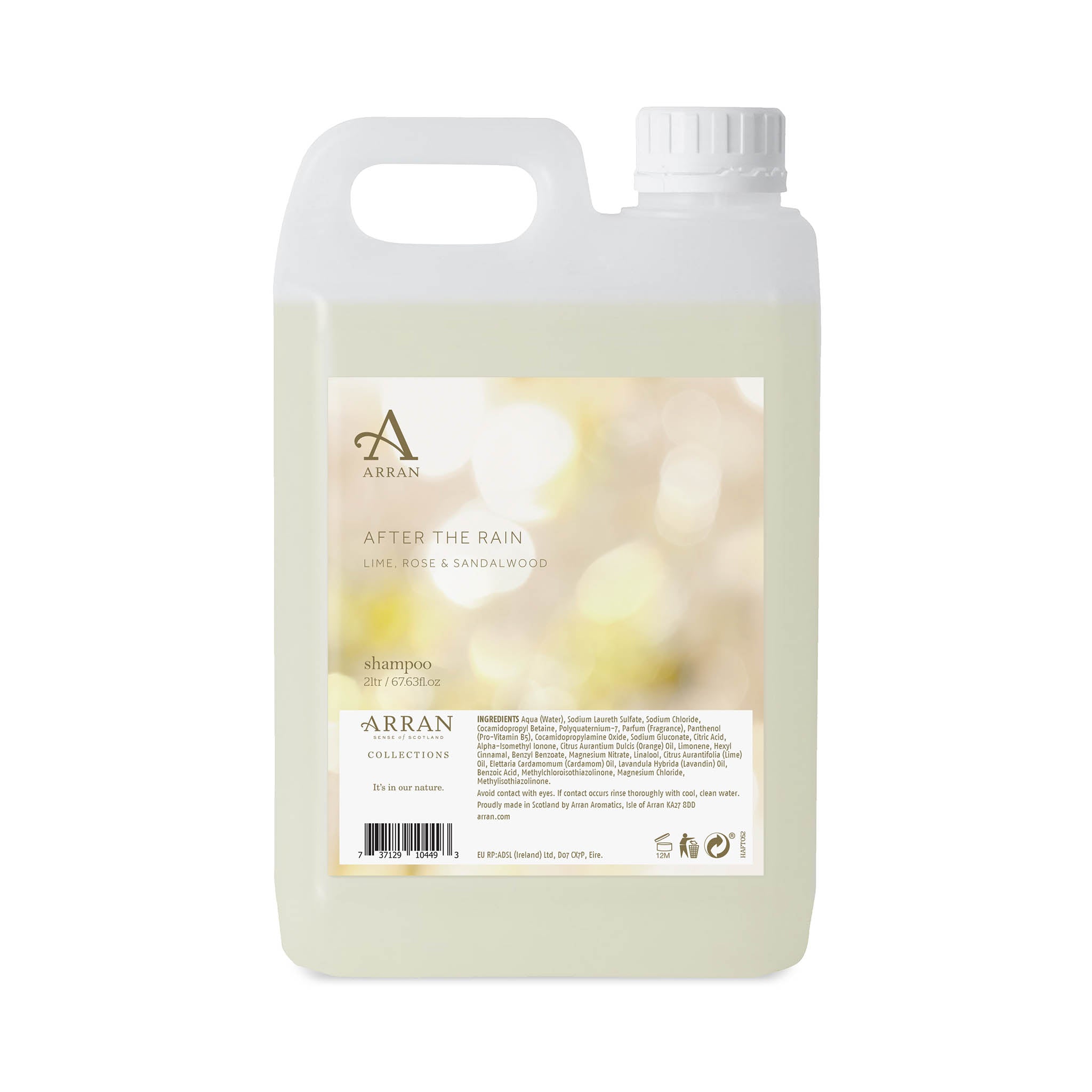 An image of ARRAN 2L After the Rain Shampoo Refill | Made in Scotland | Lime, Rose & Sandalw...