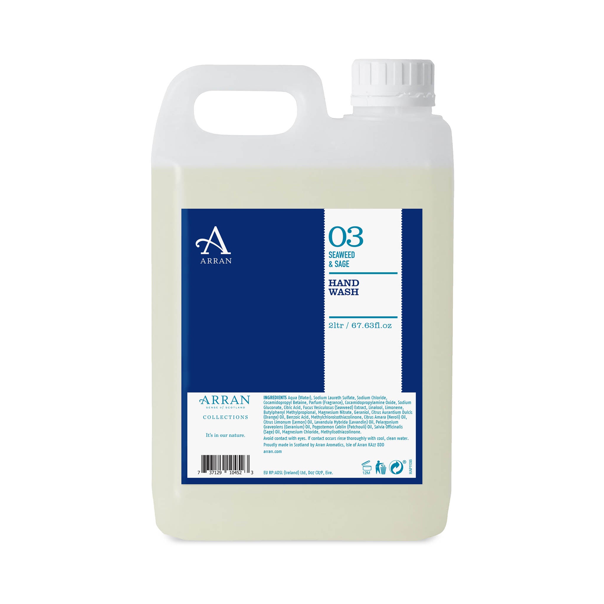 An image of ARRAN 2L Seaweed & Sage Liquid Hand Wash Refill | Made in Scotland | Seaweed & S...