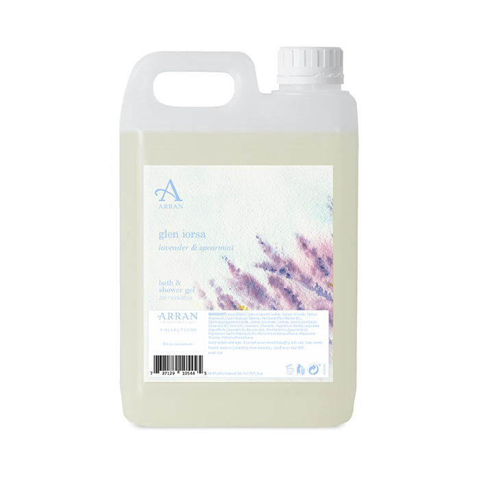 An image of ARRAN 2L Glen Iorsa Bath & Shower Gel Refill | Made in Scotland | Lavender & Spe...