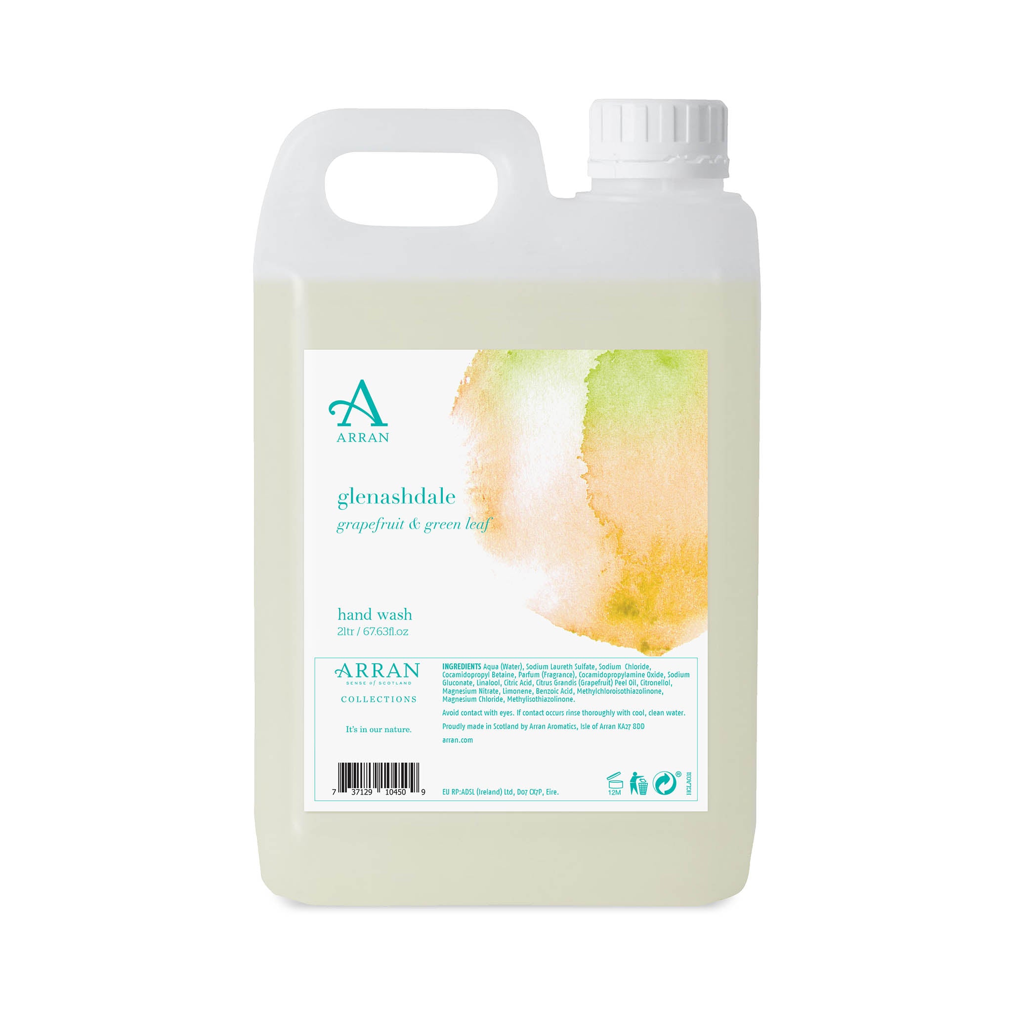An image of ARRAN 2L Glenashdale Liquid Hand Wash Refill | Made in Scotland | Grapefruit & G...