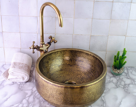 Antique Solid Brass Vessel Sink With Bronze Finish