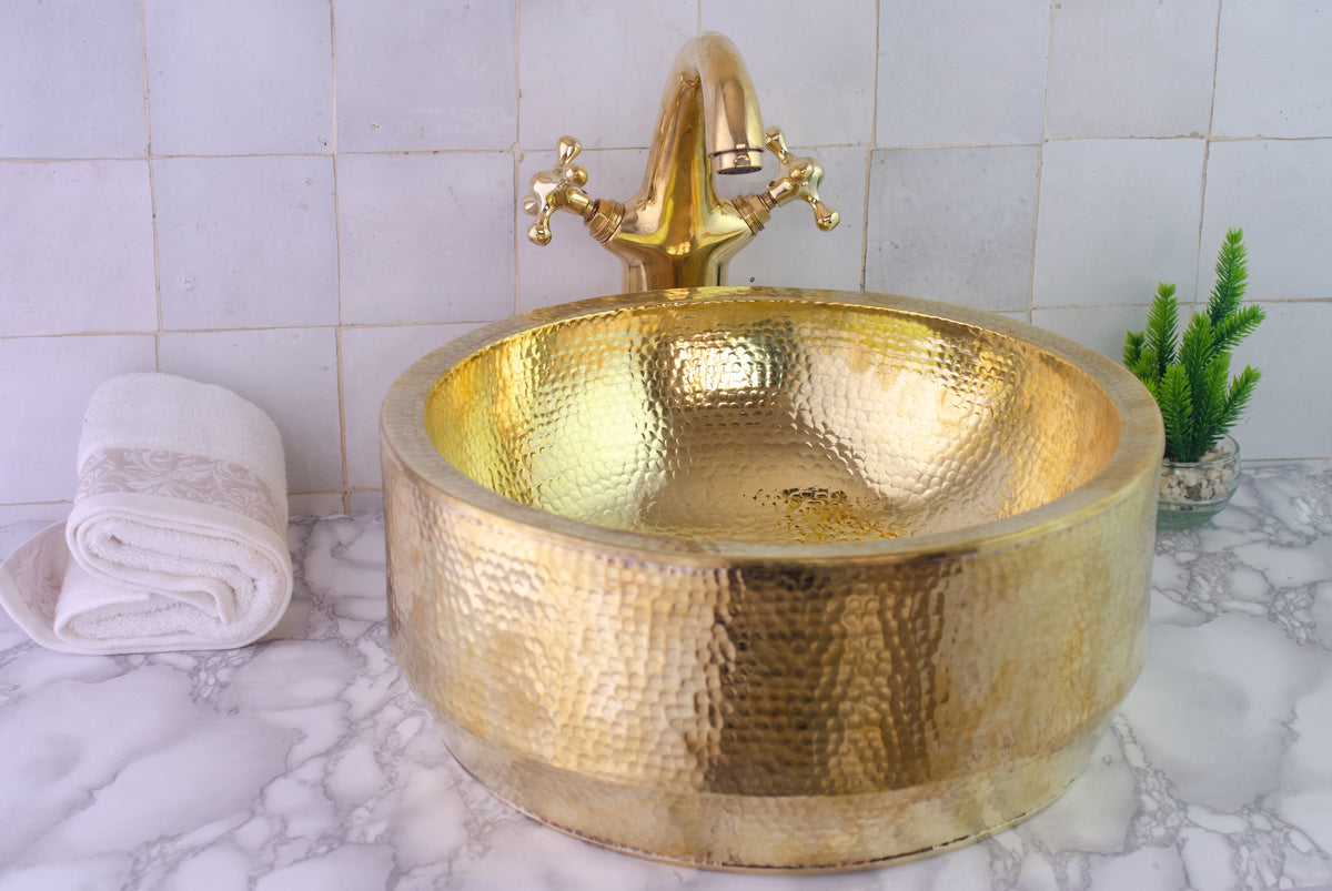 Hammered Round Vessel Sink - Handmade Traditional Brass Sink – Insideast