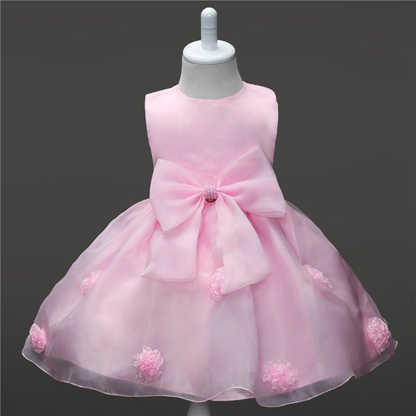 2018 summer baby girl christening gowns 1 year birthday dress Big bow ...