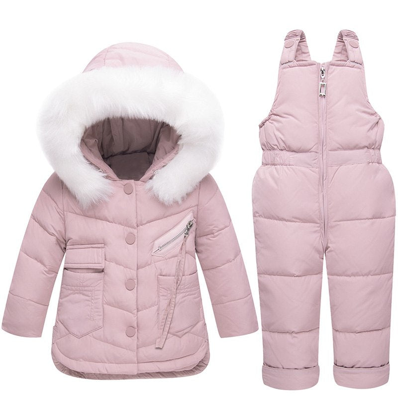 2018 Baby Girl Winter Clothes Sets Hooded Kids Down Jacket Overalls Ju ...
