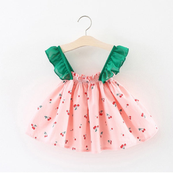 Baby Girl Dress Summer with small cherry cute flying sleeves strap dre ...