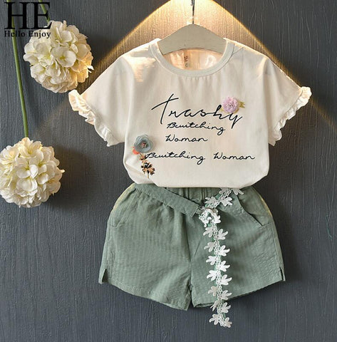 2 3 4 5 6 Ye Kids Clothes Sleeveless Print Letter Flower T-shirt+Short ...