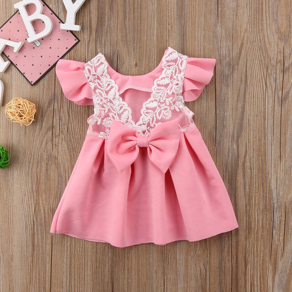 Pudcoco Baby Girls Dress Toddler Girls Backless Lace Bow Princess Dres ...