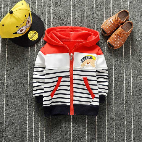 Spring Boys Cartoon Bear Stripped Hooded Cap Jackets Cardigan Baby kid ...