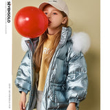 The Korean version of children's coat with a big fur collar and bright face in 2021 winter