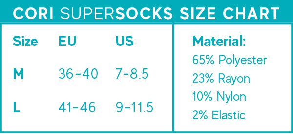 CORI SuperSocks Size Chart